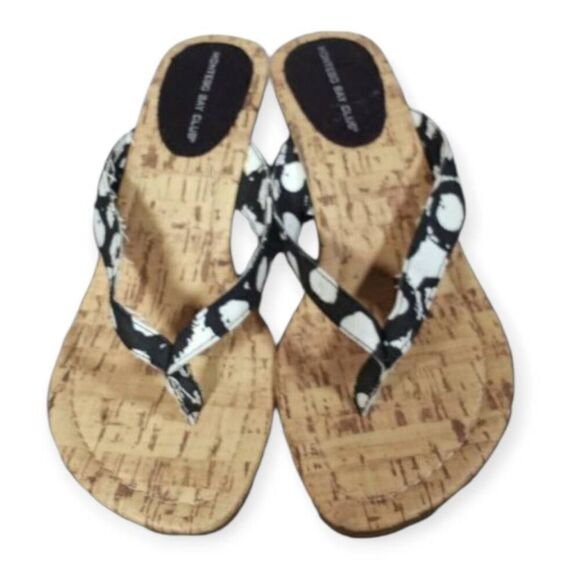 MONTEGO BAY CLUB BLACK & WHITE WEDGE FLIP FLOPS SZ.7.5 EUC. - Picture 3 of 9